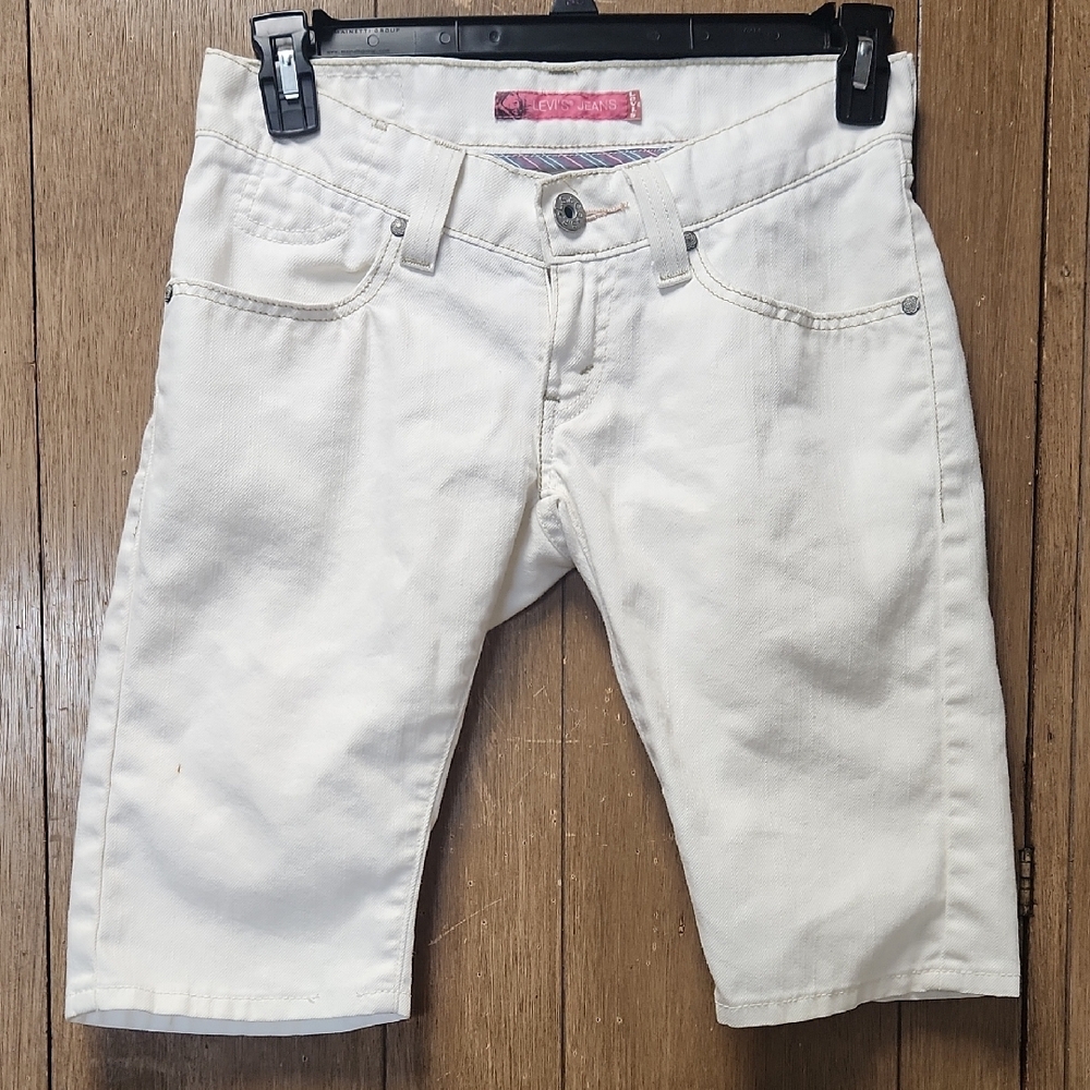 Levi's White Denim Low Rise Long Shorts